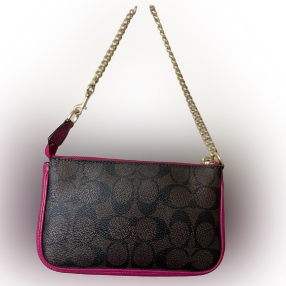 Coach Brown and Pink Wristlet with Gold Chain# F64234( NWOT) - Picture 2 of 12